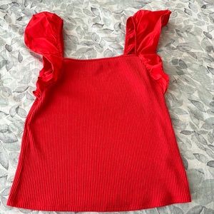 Ribbed Flutter Sleeve Top